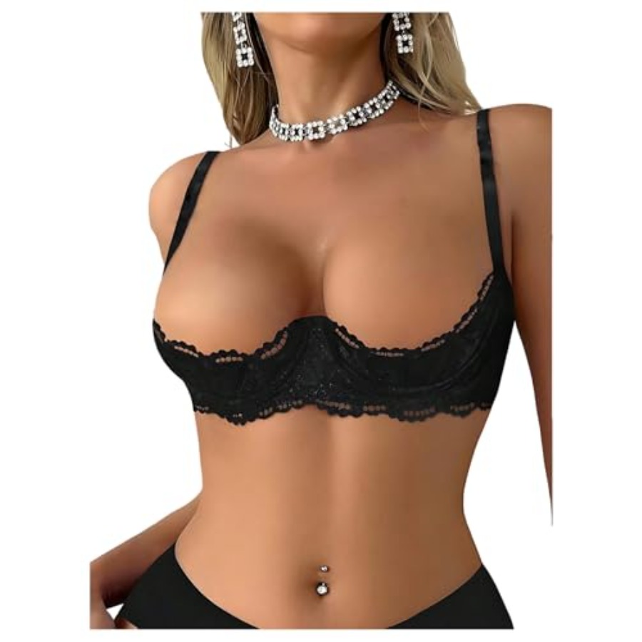 Demi Bra Balconette - OYOANGLE Women's 1/4 Cup Lace Bra