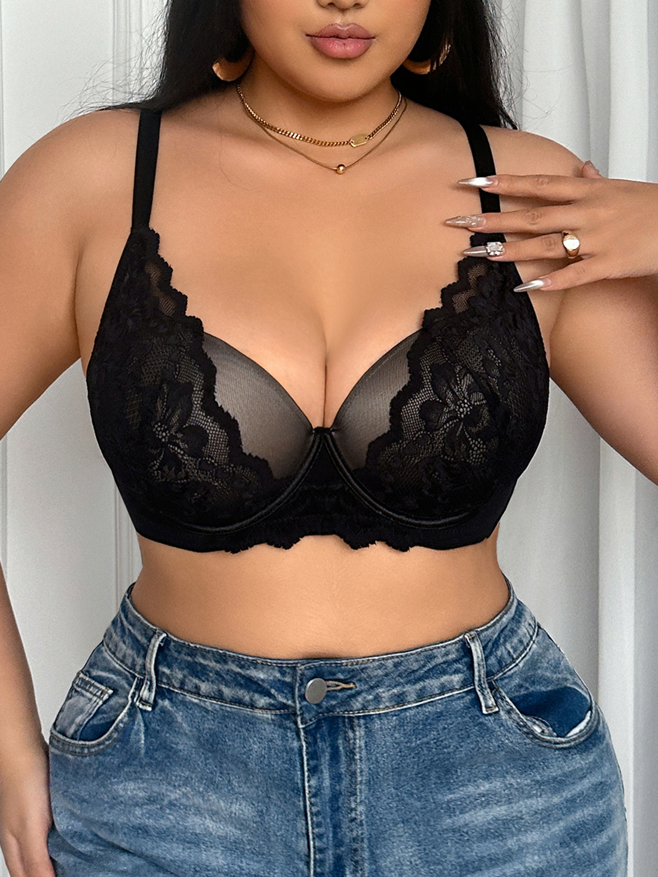 Wide Strap Plus Size Women Bra - Sheer Mesh Bra incelemesi ve fiyatı