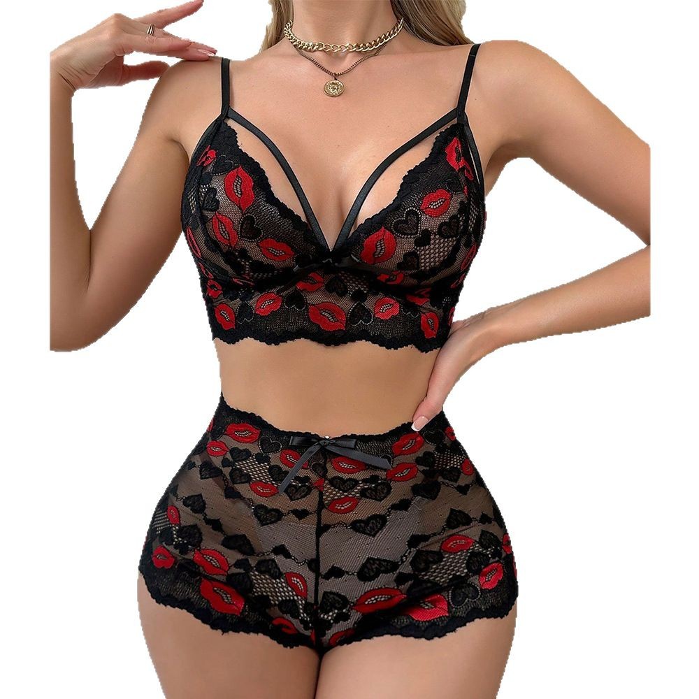 Babydoll Lingerie Set Red Lips - Sheer Mesh Bra incelemesi ve fiyatı