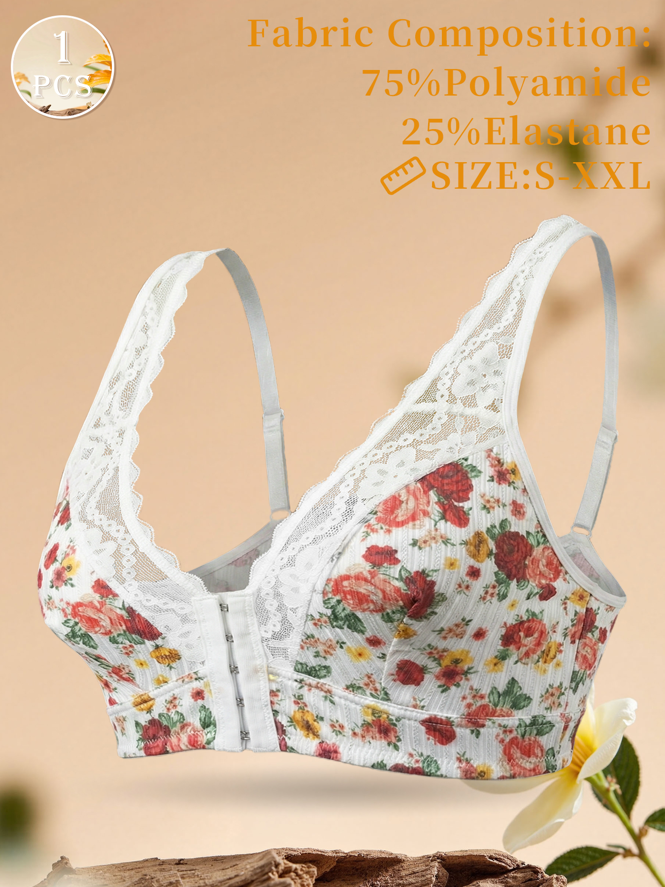1pc Women's Floral Print Wirel - Wirefree Bra Comfort incelemesi ve fiyatı